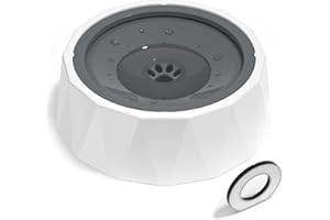 ELS PET Dog Bowl No Spill, Pet Water Bowl No Drip Slow Water Feeder Cat Bowl, Pet Water Dispenser 70oz/2L Large Capacity Travel Water Bowl for Dogs, Cats (Grey with Filter, 1L)