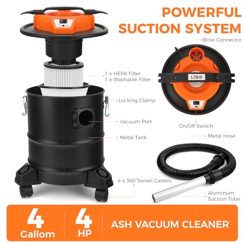 LIGO Ash Vacuum, Pellet Stove Vacuum Cleaner with Blower Function, 3.3 Gallon photo 12