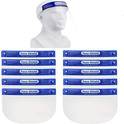10 Pack Safety Face Shield, All-Round Protection Headband with Clear Anti-Fog Lens, Lightweight Transparent Shield with Stretchy Elastic Band (10)