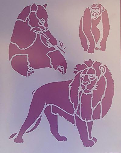 Large animal stencil sheets for greeting card making/wall border with panda bear, lion &amp; monkey