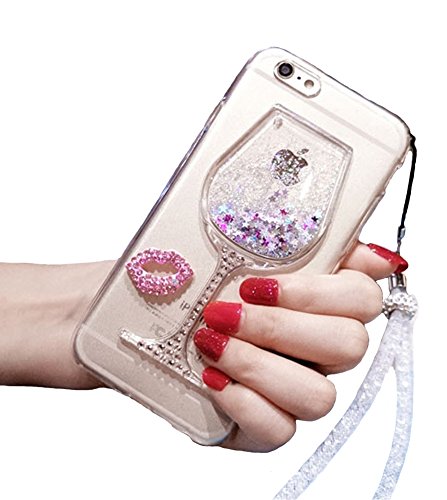 Iphone 6 cute case, 6s liquid glitter case, black lemon goblet wi…