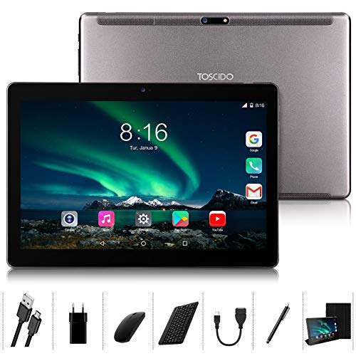 Tablet-10-Pulgadas-8-Core-TOSCIDO-Android-100-Certificado-por-Google-GMS-4G-LTE-Tablets4GB-de-RAM-y-64-GBDobles-SIM-GPSWiFiTeclado-BluetoothRatonFunda-para-Tableta-y-Mas-Incluidos-Gray