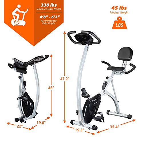 BCAN Folding Exercise Bike, Upright Bicycle with Heart Rate, Speed, Distance, Calorie