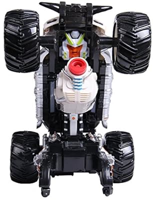 12" - 10 Function 360 Degrees LED Light up Flashing Musical Transforming Spinning RC Controlled SUV Monster Truck with Adjustable Bubble Gun and 1 Pack Stickers for Kids 3+