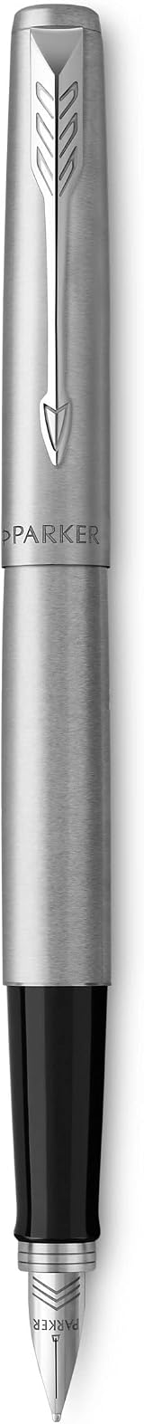 Parker Jotter Fountain Pen Stainless Steel Chrome Medium Nib Blue Ink Gift Box