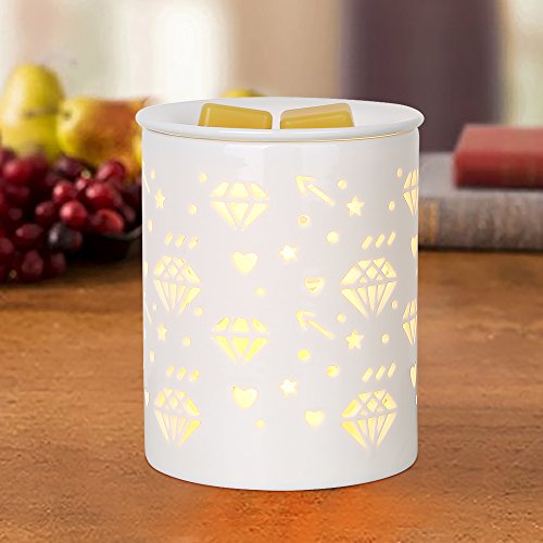 COOSA Ceramic Diamond Pattern Oil Warmer Electric Incense Burner Wax Tart Burner Fragrance Warmer Night Light Aroma Decorative Lamp for Home Office Bedroom Living Room Gifts & Decor - Thumbnail 3