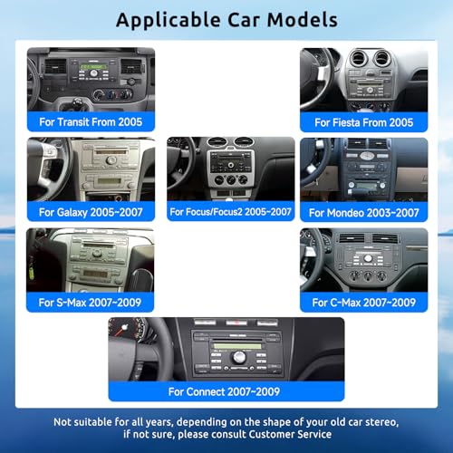 VECHTEL 2G+64G Car Radio for Ford Focus Fiesta C/S-Max Transit Galaxy Mondeo Connect with CarPlay Android Auto Wireless, 7 Inch Touch Screen Car Radio Android 13, GPS WiFi Bluetooth
