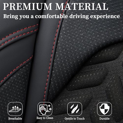 Coverado Leather Car Seat Cover for 5 Seaters, Breathable Car Seat Protector with Embossed Grains, Waterproof Universal Car Seat Covers for Sedan SUV Truck