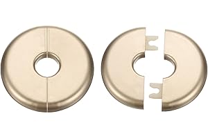 HARFINGTON 2pcs Wall Split Flange 17mm/0.7" Self-Adhesive Plumbing Cover Plates ABS Plastic Round Escutcheon Plate Buckle Design for Water Pipe Bathroom Kitchen Decoration, Gold Tone