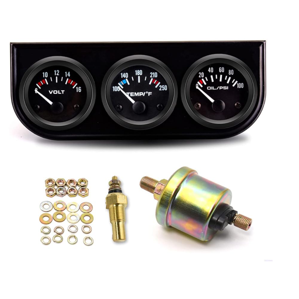 Photo 1 of DriSentri Triple Gauge Kit, 52mm 3 in 1 Car Auto Gauge Kit (Voltmeter + Water Gauge + Oil Press Gauge), Triple Auto Dashboard Gauge Set with Black Console for 12V Cars