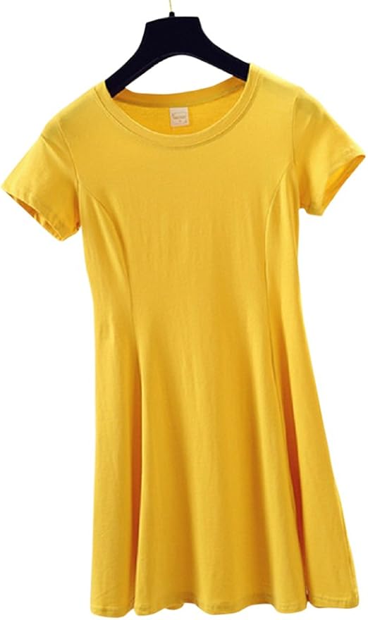 Amazon Formanism カジュアル Aライン 半袖 Tシャツ ワンピース ミニ ワンピ チュニック レディース イエロー L Tシャツ カットソー 通販