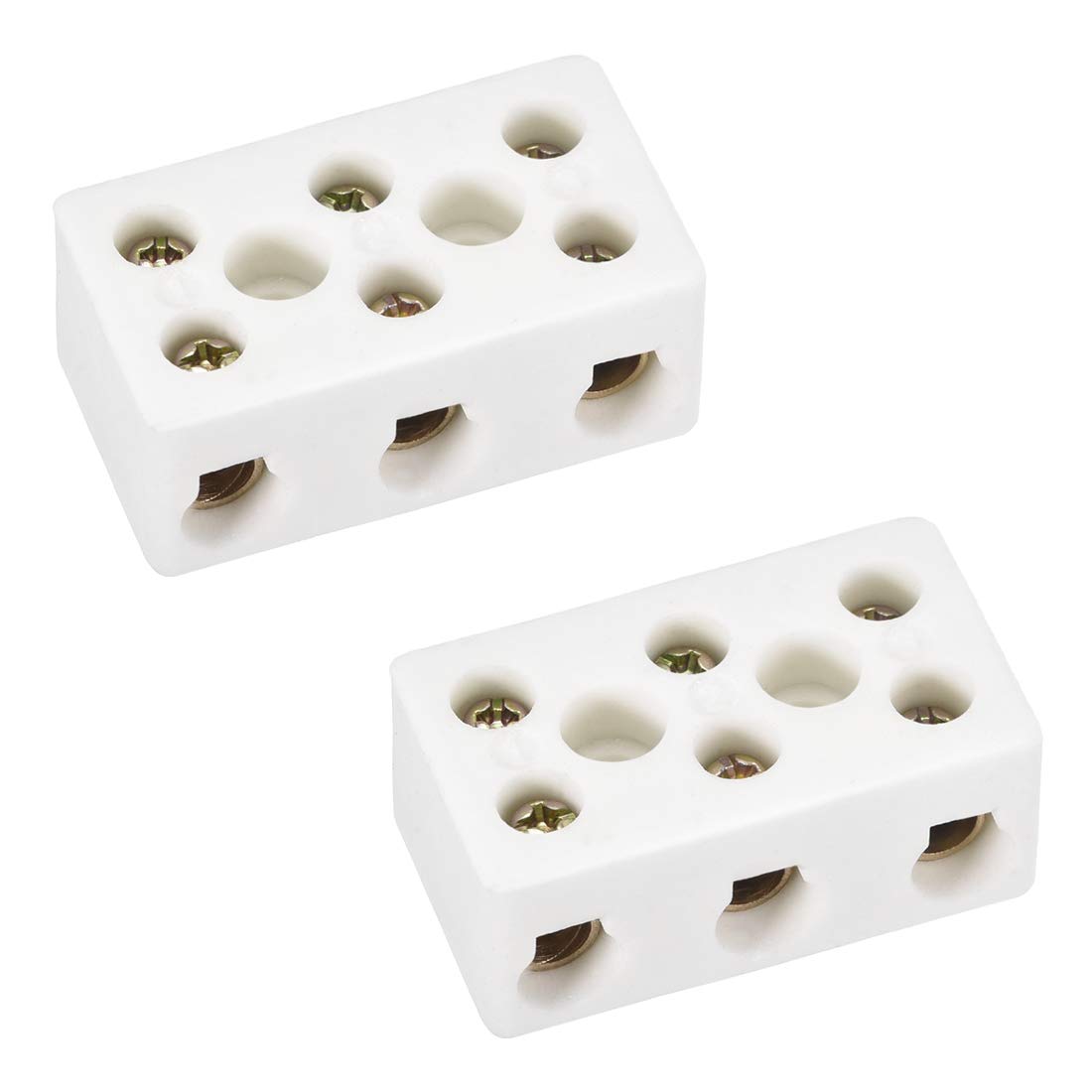 sourcing map 3 Way Ceramics Terminal Blocks High Temp Porcelain Ceramic Connectors for Electrical Wire Cable 2pcs
