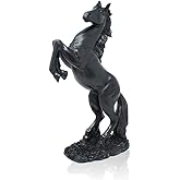 Lependor Standing Horse Resin Statue, Fighting Horse Sculpture for Home Decor Art Figurine Decorative Animal Ornament - Black