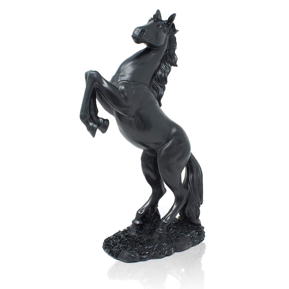 LEPENDOR Standing Horse Resin Statue, Fighting Horse Sculpture for Home Decor Rearing Horse Art Figurine Decorative Sculpture Animal Ornament - Black