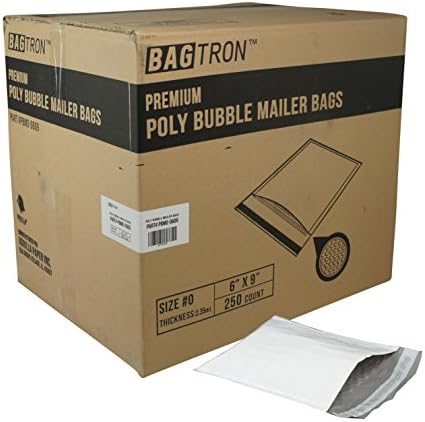 Bagtron Size 0 Poly Bubble Mailer Bags 6" x 9" Shipping Envelopes Grey 2.35mil, 50bags