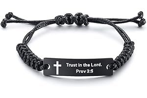 MEALGUET Religious Bible Verse Bracelet Scripture Quotes Inspirational Bracelet Faith Christian Adjustable Cord Stainless Steel Encourage ID Bracelets for Men Women, Customized Gift