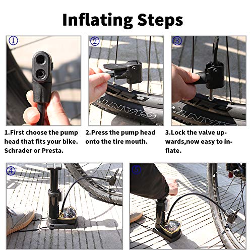 TOOLITIN Bicycle Pump with Gauge Portable Bike Pump Bike Floor Pump