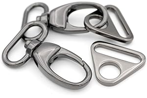 CRAFTMEMORE 2 Sets Fat Swivel Snap Hook with Triangle Rings Push Gate Lobster Claw Clasp for Purse Bags Sewing Accessories (1 1/2 Inches, Gunmetal)