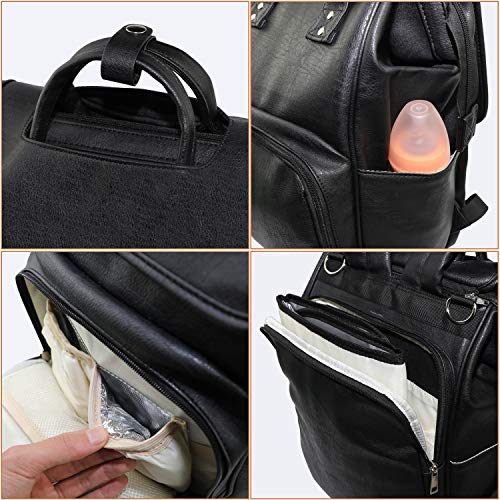 MIGER Diaper Backpack, Leather Diaper Bag with Changing Pad, Stroller
