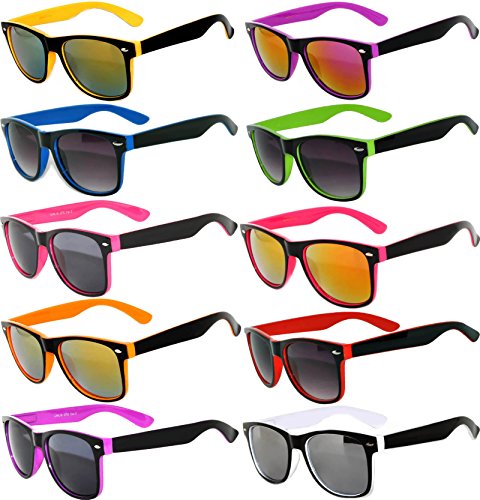 New Stylish Retro Vintage Two -Tone Sunglasses Multicolor Mirror Lens (10_Pack - Smoke_Lens_Mirror_Lens, Mirror) OWL.