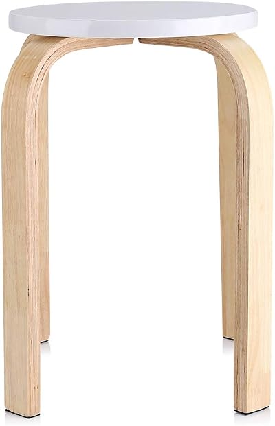 Cocoarm Natural Bent Wood Stool, 30cm Seat, Stackable, Anti-Slip Feet