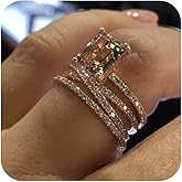 LRGKMCWTOB Sparkling Women Fashion 18K Rose Gold Filled Morganite Ring Cubic Zirconia Topaz Ring Rose Gold Stackable Anniversary Engagement Bridal Ladies Jewelry Size 6-10