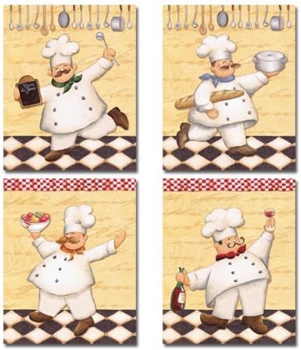 Amazon Com Set Of 4 Happy French Chef Kitchen Prints Le Chef Cook