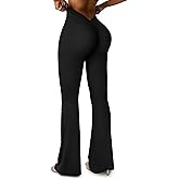 SEASUM V Back Scrunch Butt Flare Leggings for Women Waist Cut Shaped Ruched Bell Bottom Wide Leg Bootcut Yoga Pants