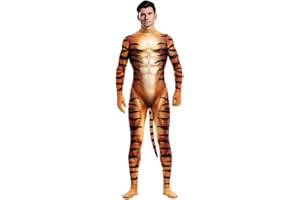 Bemeiren Men's Animal Bodysuit Costume with Big Tail Print Petsuit Spandex Furry Jumpsuit Cosplay Halloween Party
