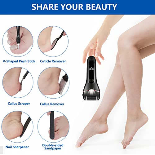 Electric Foot File, Eojjoisee® Hard Skin Remover, Rechargeable Callus Remover for Feet, 16 in 1 Pedicure kit with 3 Rollers LED Light, Foot Care Kit for Dry Dead Skin Cracked Heels Calluses (Black)