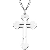 Boston Bay Men's Water Proof 316L Stainless Steel 1.5" Shiny Orthodox Cross Pendant Necklace – 24" Curb Chain