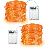 BrizLabs Orange Halloween Lights, 19.47ft 60 LED Orange Fairy Lights String, 2 Modes Battery Halloween String Lights, Indoor Silver Wire Twinkle Lights for Halloween Themed Party Carnival Decorations
