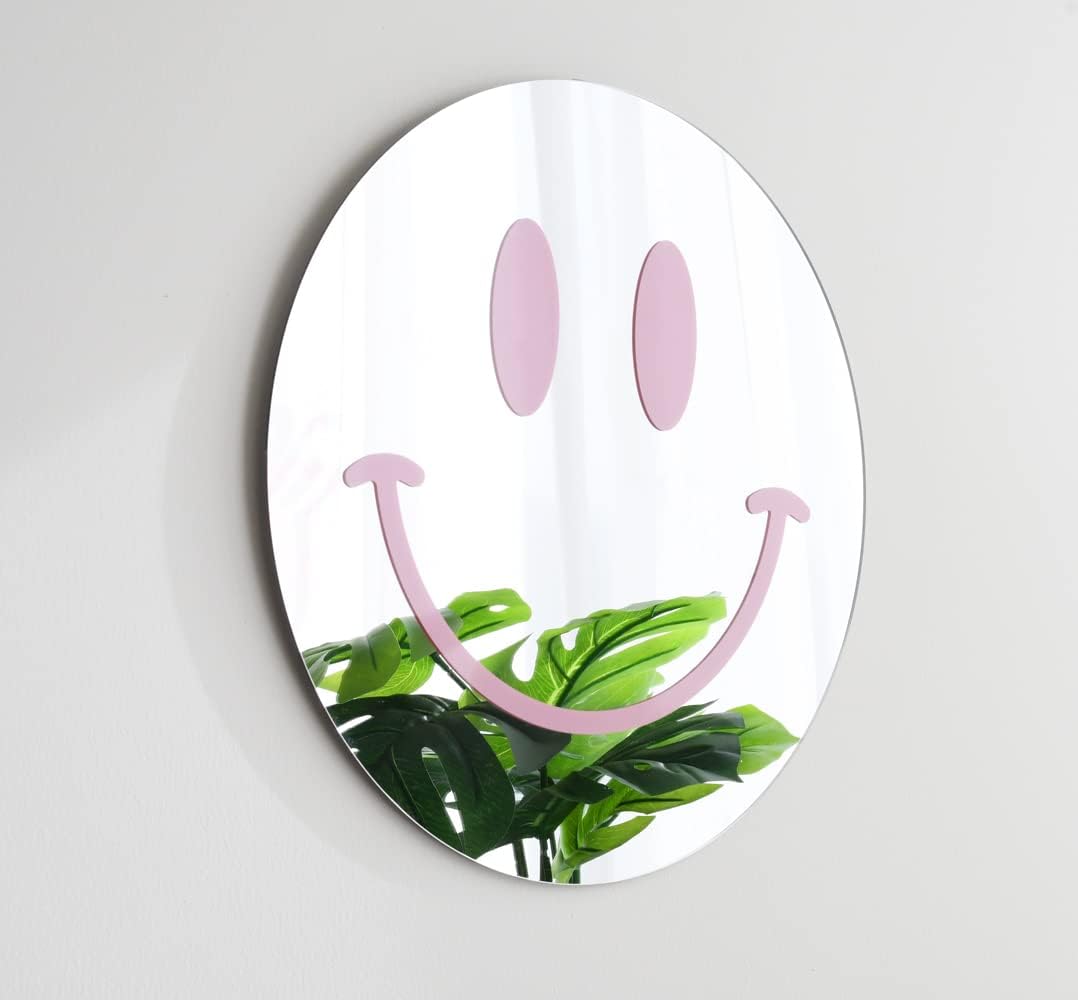 Mirrors - JOY UINAN Teen Girl Room Decor, Pink Room / Bedroom Wall Decor Aesthetic Preppy Smiley Acrylic Mirror