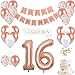 16th Birthday Decorations for Girls Sweet 16 Cake Topper and Satin Sash, Rose Gold Number 16 Balloons, Confetti Balloons and Happy Birthday Banner for Sixteen Party Supplies