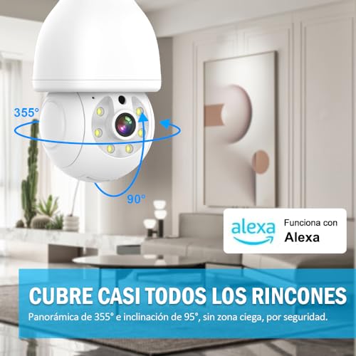 E T EASYTAO | 2PCS Q17 Foco con Camara de Seguridad WiFi, 2MP Camara de Foco 360°, iCSee Tris Home App, Base E27, Visión Nocturna, Audio Bidireccional, Detección de Movimiento, Compatible con Alexa
