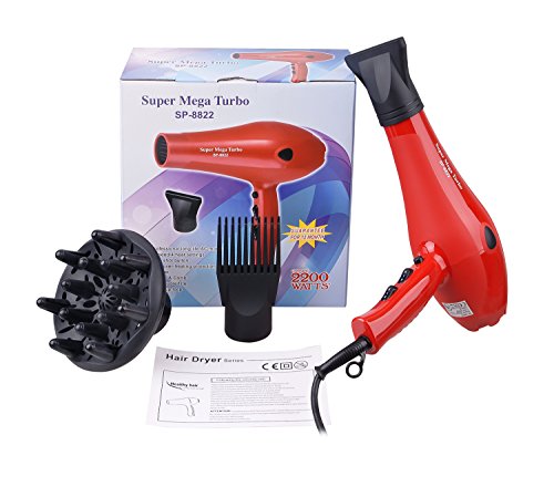 CNB's Professional Hair Dryer Ionic Ceramic Tourmaline Blow Dryer 2200W Far Infrared Heat Dryer With 3 Blow Dry Attachments Explosion Protection Ruggedness Hair Styling SP-8822 Red
