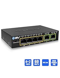 BV Tech   Interruptor PoE+ de 4 puertos con 2 puertos Ethernet de conexión y función extensible (60W   802.3at + 1 puerto PoE de alta potencia)