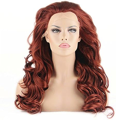 Silmei Natural And Soft Heat Resistant Synthetic Fibers Brown Long Wavy Synthetic Wigs Lace Front Wig