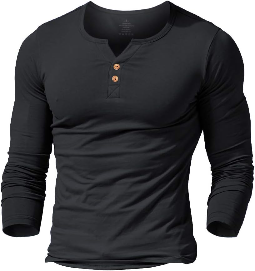 palglgMens Cotton Muscle Slim Fitted Sport Henley T-Shirt with Button
