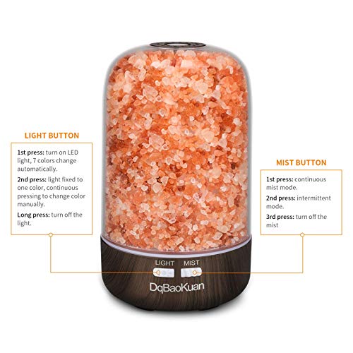 Ultrasonic Salt Lamp Diffuser with Aromatherapy, 100% Pure Himalayan Salt, Essential Oil Diffusers 7 Light Settings, 120ml Tank Lasts Up to 8 Hr