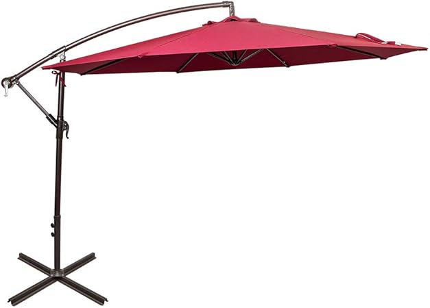 Amazon Com Sundale Outdoor 10 Feet Aluminum Offset Patio Umbrella With Crank And Cross Bar Set Cantilever Umbrella For Deck Garden Backyard 8 Steel Ribs 100 Polyester Canopy Shade Burgundy Garden Outdoor