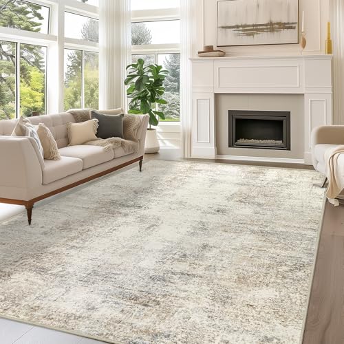 Capslpad Modern Abstract Area Rugs 8x10 Washable Rug for Living Room Non-Slip Farmhouse Rug Low Pile Soft Non-Shedding Beige Abstract Pattern Large Rugs for Bedroom Office Dining Room