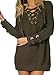 Joeoy Women's Lace Up Front V Neck Long Sleeve Knit Long Sweater Top