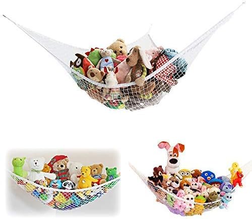 ETCBUYS Toy Storage Mesh Hammock Toy Storage Neatly Organize Net for Stuffed Animals and Children's Toys Great Décor Multiplace-Use – Blue – Pack of 2 (2-White)