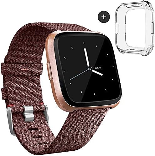 Deyo Compatible Woven Fabric Fitbit Versa Watch Bands Women Men with Protector eCase Cover Quick Releas with Classic Square Stainless Steel Buckle Bands Compatible Fitbit Versa Smartwatch