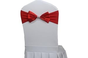 FENGMINGRUI Pack of 100 Spandex Stretch Chair Sashes Bow Tie Chair Bands for Romantic Wedding Birthday Party Hotel Event Banquets Chair Cover Decoration (Red 100 PCS)