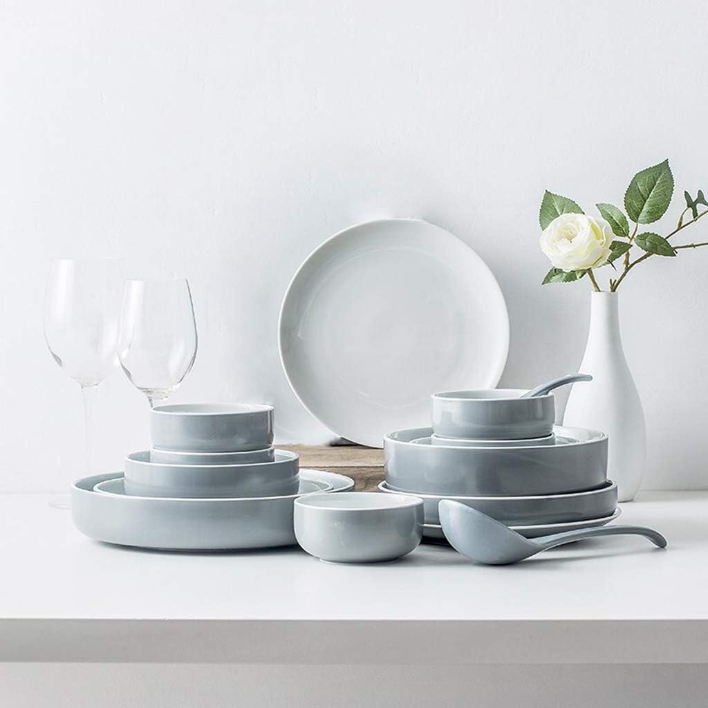 WLNKJ Ceramics Dinnerware Set with 19-Piece,Bowl/Dish/Spoon|Dinner Sets, Nordic Style Porcelain Combination Set,Blue