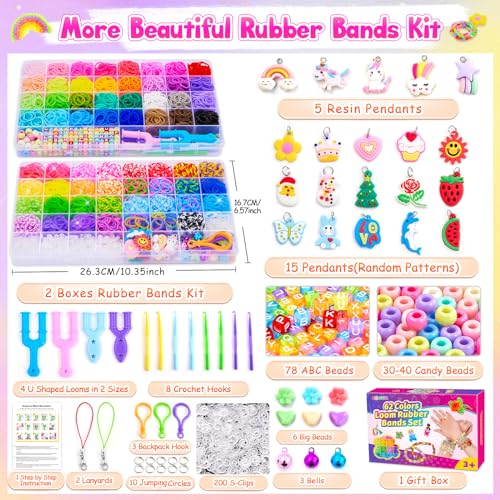 CGBOOM 5000+ Loom Bands Set, 62 Colours, 2 Boxes, Loom Bands, Rubber Bands for Bracelets with More Accessories, Gift Girls 5 6 7 8 9 10 Years, Birthday Gift Girls Craft Set Children