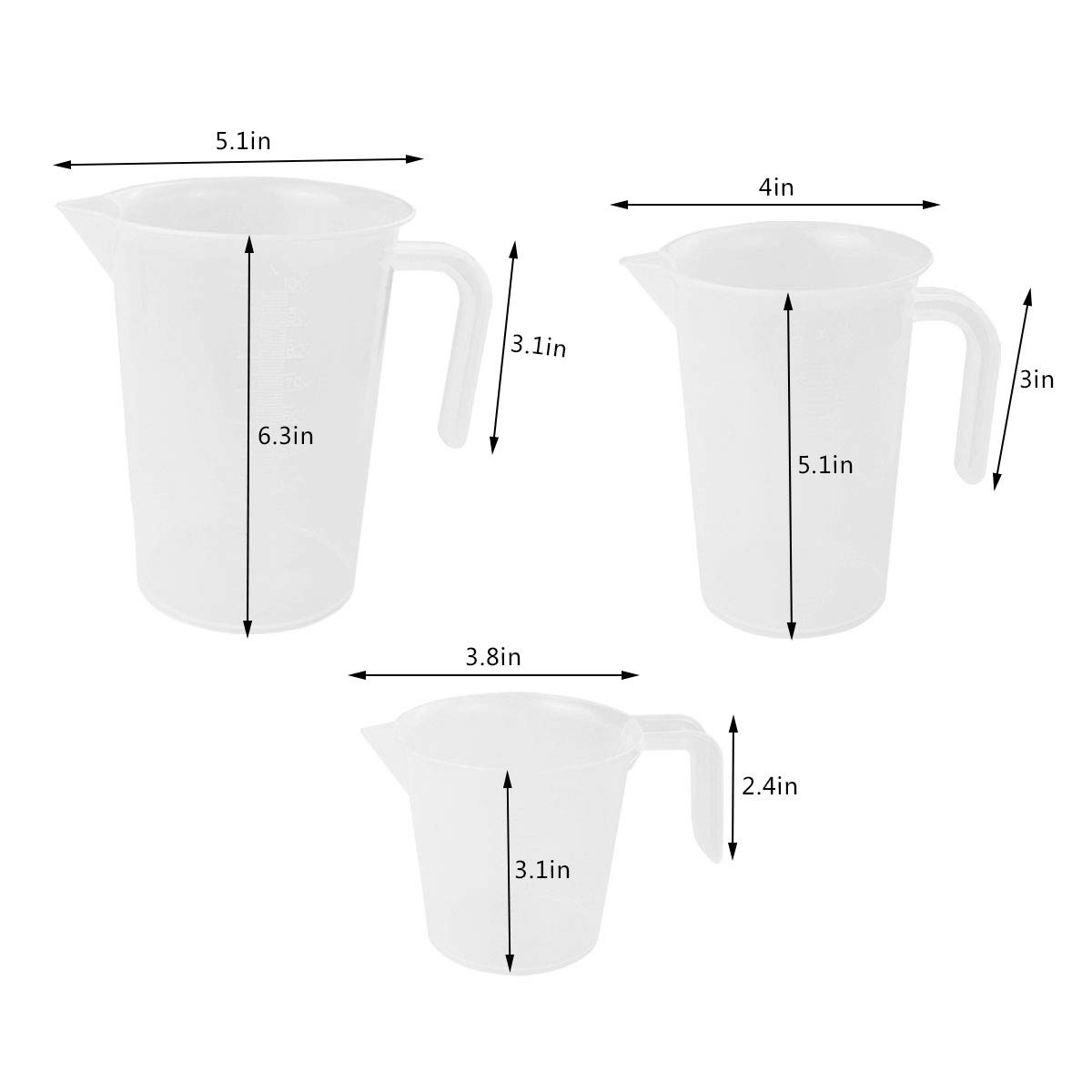 3 pcs Plastic Measuring Cups Set, HOVEOX Multi Function 4 Cup, 2 Cup and 1 Cup Capacity Measuring Cups with Handle Grip and Spout with Ml Ltr and Cup Measurement Stackable Bakeware Accessories
