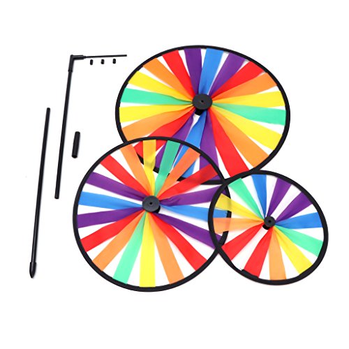 NNDA CO Triple Wheel Rainbow Wind Spinner, Cute Cartoon Kids Colorful Windmill Toy